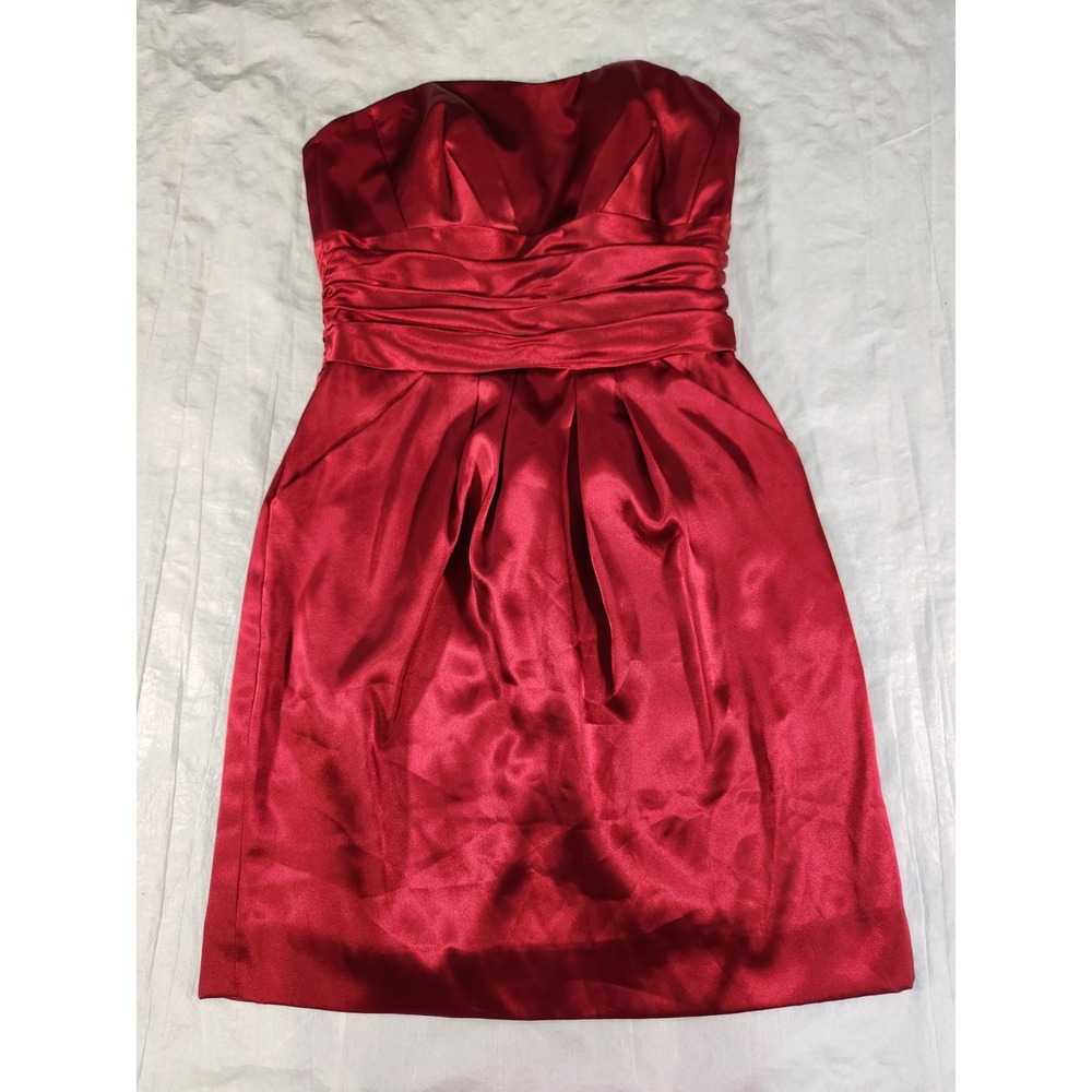 Prom Hoco David's Bridal Burgandy Deep Red strapless satin dress Sz 4 Short